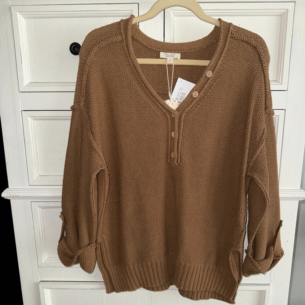ODDY Discover More Sweater Size: S/M Tan NEW WITH TAGS